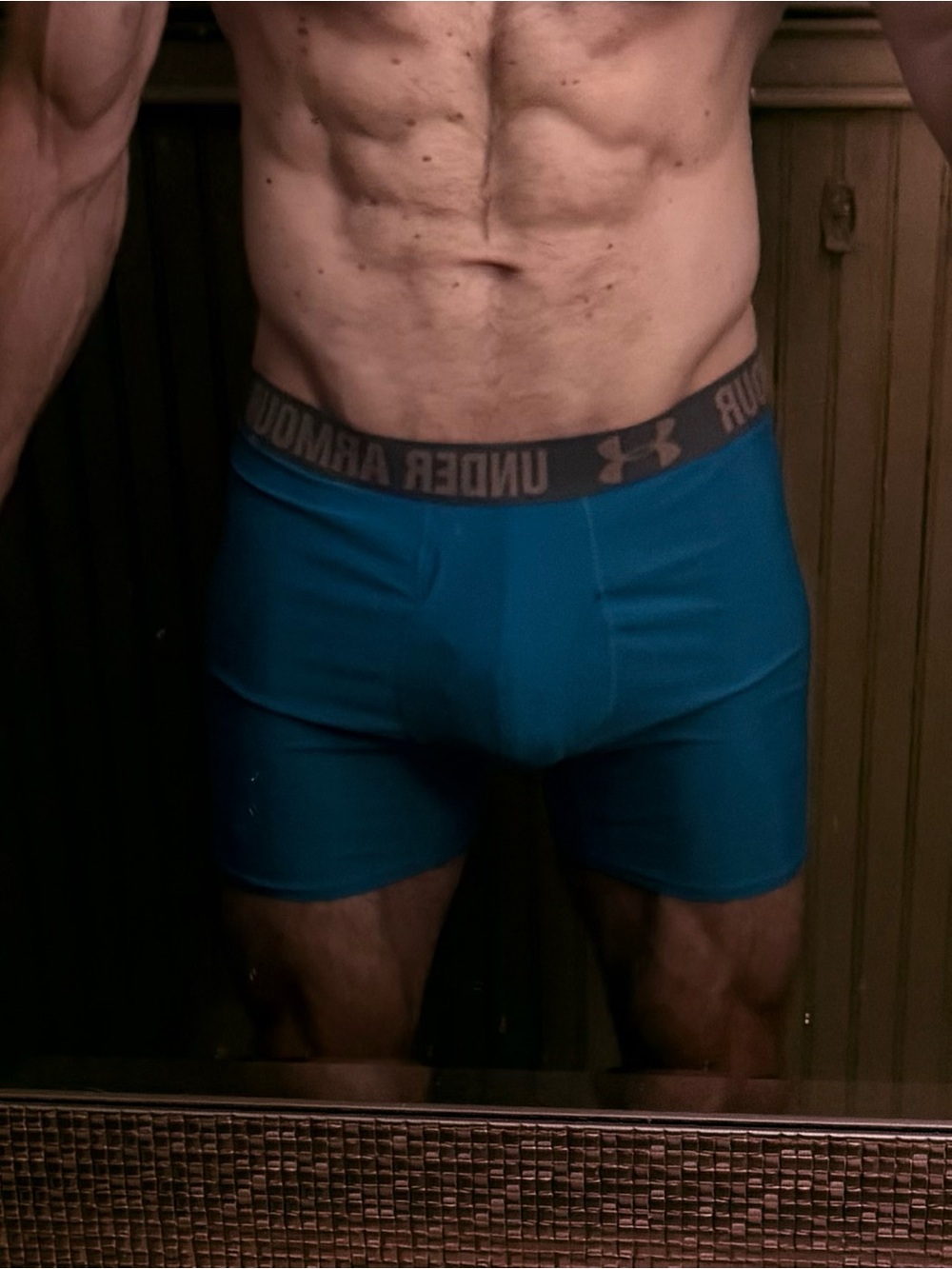 Used Under Armour Men's Teal Boxer Briefs with Gray Waistband. Last pair!